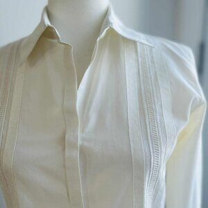 Bergdorf Goodman Ivory Shirt w/ Floating Ribbon Panels & Sculptural Front - US S